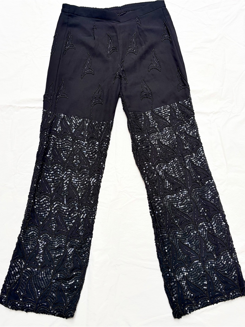Black Beaded Wide-Leg Pants